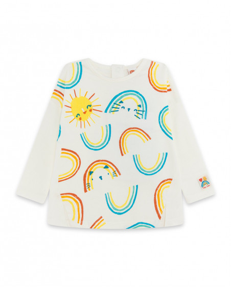 Tee-shirt en jersey manche longue imprimée fille beige smile Tee-shirt en jersey manche longue imprimée fille beige smile