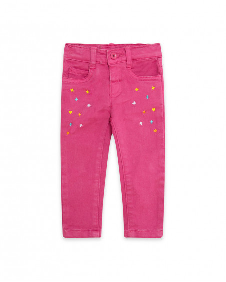 Pantalon en sergé coeurs fille rose funcactus