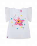 Tee-shirt en jersey et tulle fleur fille blanche tahiti Tee-shirt en jersey et tulle fleur fille blanche tahiti