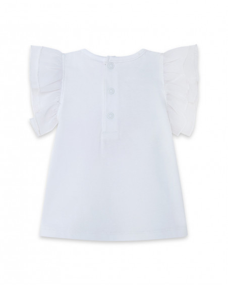 Tee-shirt en jersey et tulle fleur fille blanche tahiti Tee-shirt en jersey et tulle fleur fille blanche tahiti