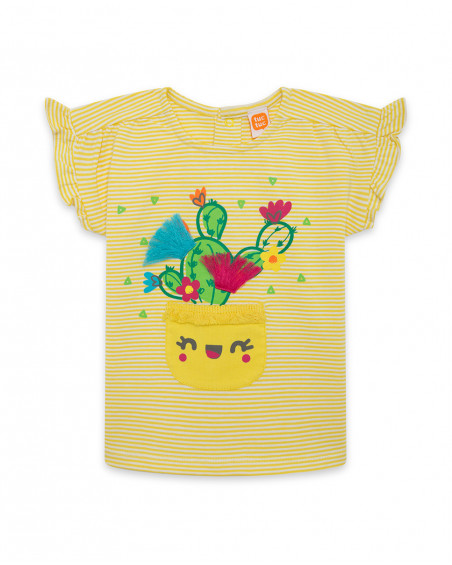 Tee-shirt en jersey à rayures fille jaune funcactus Tee-shirt en jersey à rayures fille jaune funcactus