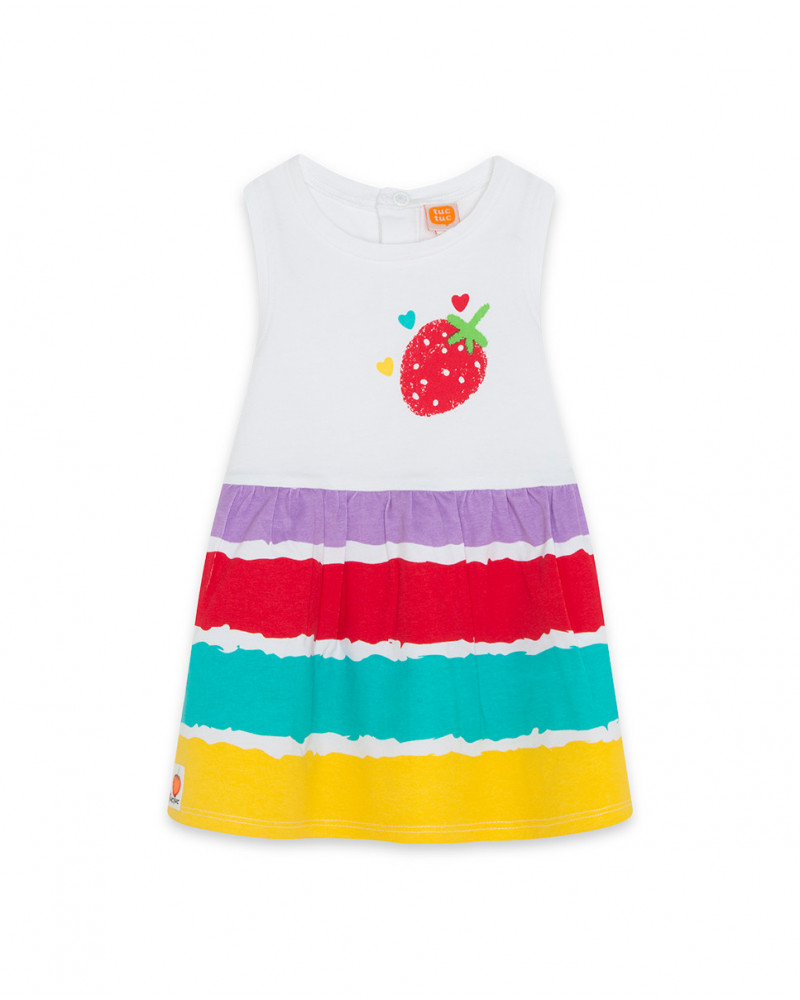 Robe en jersey à rayures fille blanche fruitty time