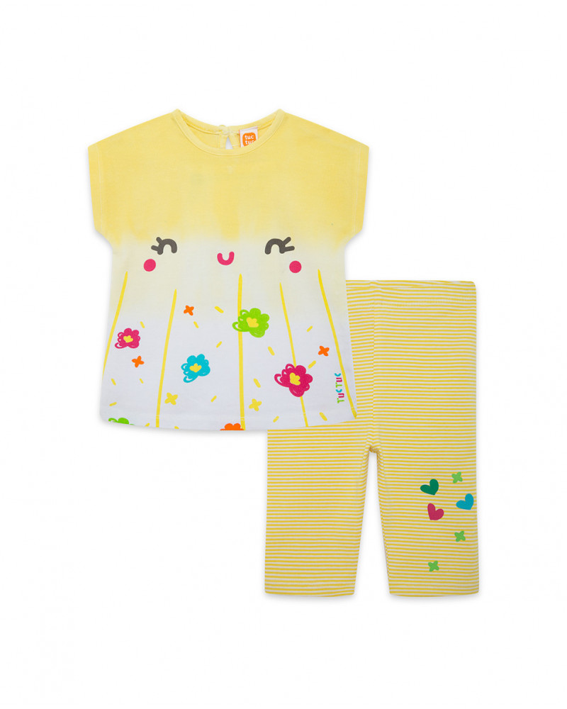 Tee-shirt et legging capri à rayures fille jaune funcactus