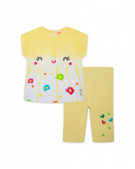 Tee-shirt et legging capri à rayures fille jaune funcactus Tee-shirt et legging capri à rayures fille jaune funcactus