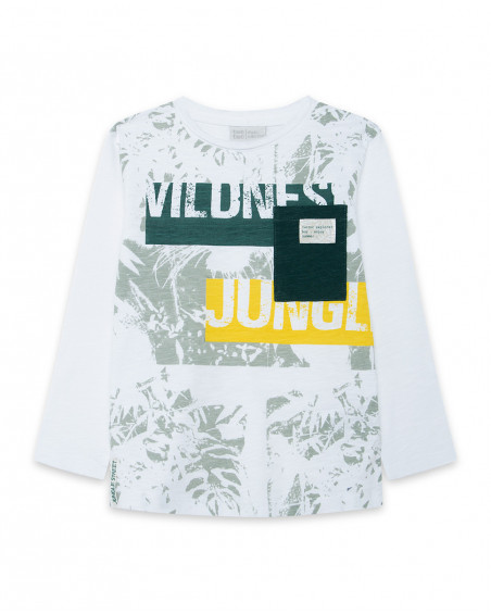 Tee-shirt en jersey manche longue garçon blanche jungle street Tee-shirt en jersey manche longue garçon blanche jungle street