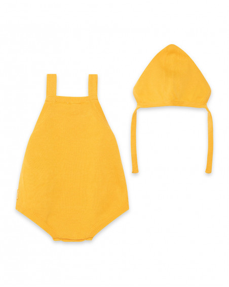 Grenouillère et capot tricot short fille orange picnic time Grenouillère et capot tricot short fille orange picnic time
