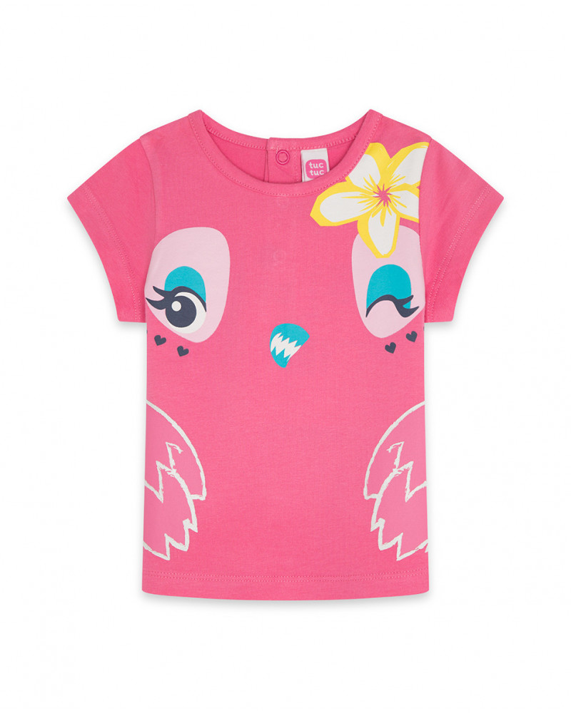 Tee-shirt en jersey visage fille rose tahiti