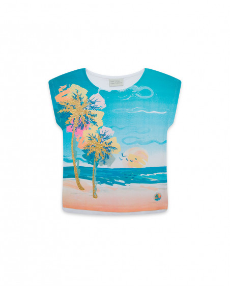 Tee-shirt en jersey imprimée fille bleu venice beach Tee-shirt en jersey imprimée fille bleu venice beach