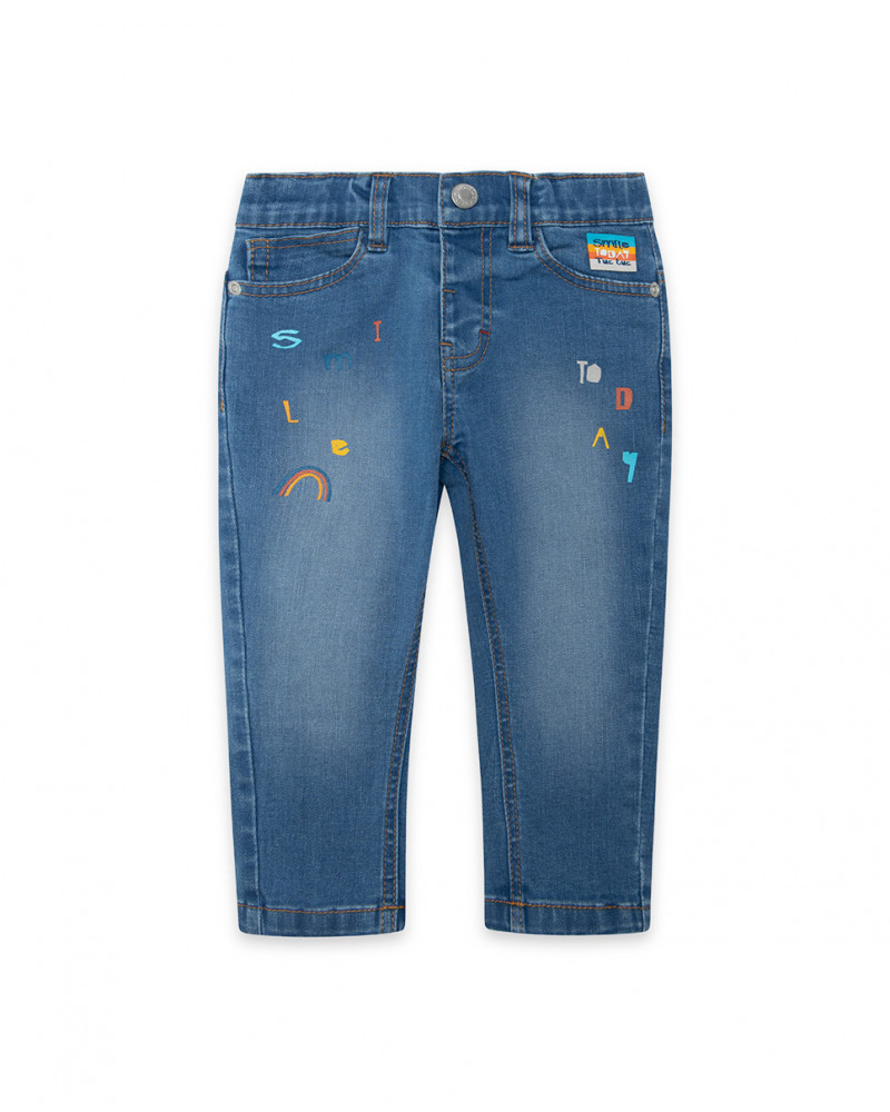 Pantalon en jeans à l'aspect usé fille bleu smile today
