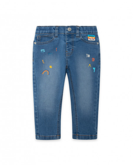 Pantalon en jeans à l'aspect usé fille bleu smile today Pantalon en jeans à l'aspect usé fille bleu smile today