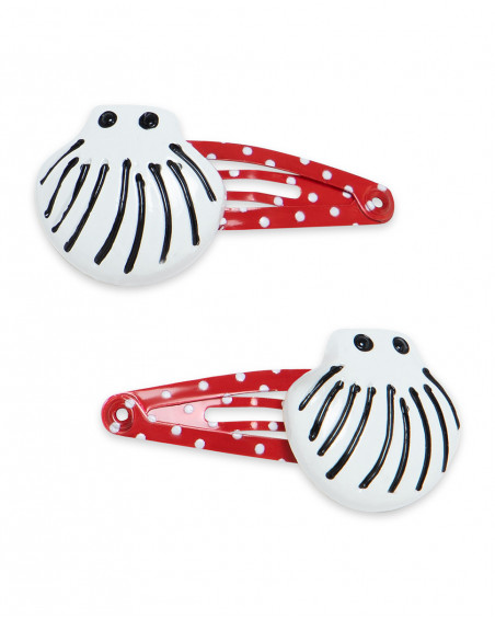 Set 2 barrettes cheveux points fille rouge red submarine