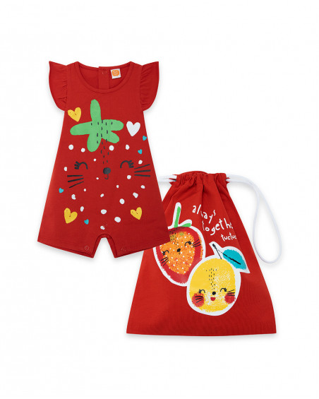 Grenouillère en jersey+sac short fille rouge fruitty time