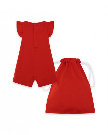 Grenouillère en jersey+sac short fille rouge fruitty time