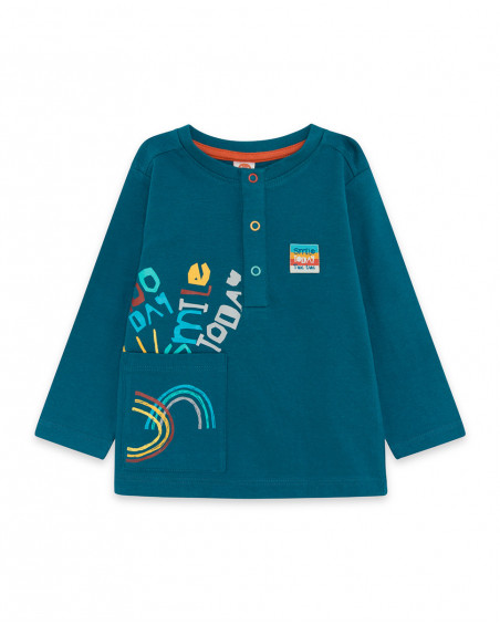 Tee-shirt en jersey manche longue fille bleu smile today