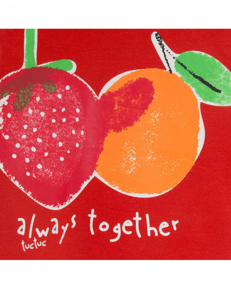 Tee-shirt en jersey volants fille rouge fruitty time