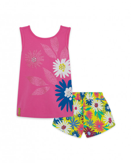 Tee-shirt et short en jersey fleurs fille rose ready to bloom