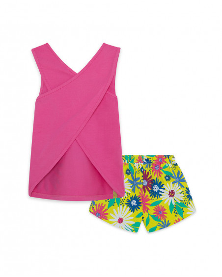 Tee-shirt et short en jersey fleurs fille rose ready to bloom