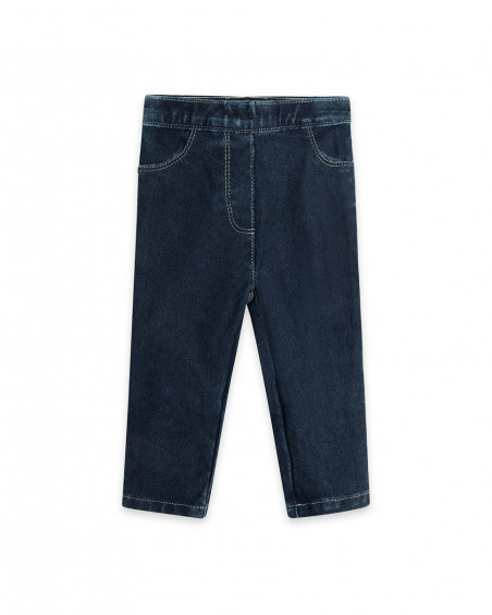 Jeggings en coton molletonné effet denim fille bleu basicos baby