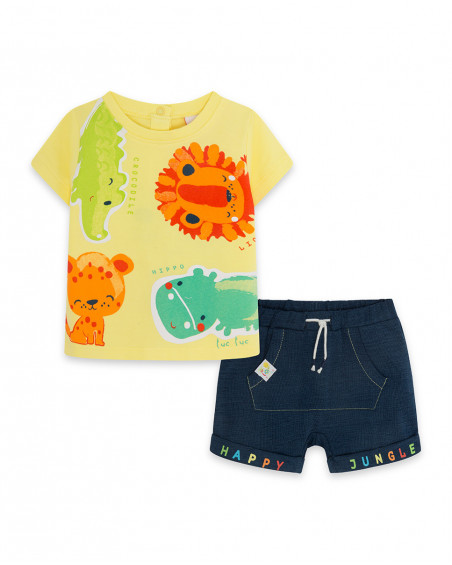 Tee-shirt et bermuda en jeans message garçon bleu hi! sunshine Tee-shirt et bermuda en jeans message garçon bleu hi! sunshine