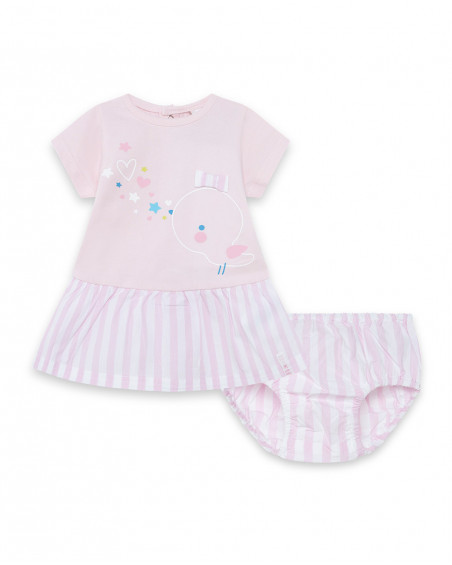 Robe en jersey et popelin à rayures fille rose so cute Robe en jersey et popelin à rayures fille rose so cute