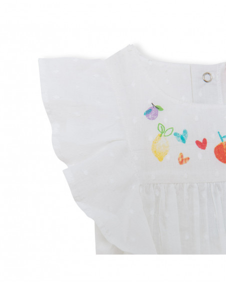 Blouse en popeline volants fille blanche fruitty time Blouse en popeline volants fille blanche fruitty time