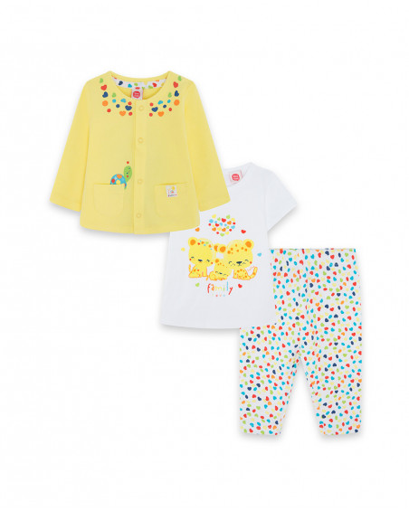 Ensemble 3 pièces jersey coeurs fille jaune hi! sunshine Ensemble 3 pièces jersey coeurs fille jaune hi! sunshine