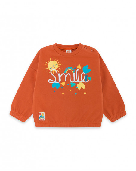 Sweat-shirt en peluche sans capuche fille orange smile today Sweat-shirt en peluche sans capuche fille orange smile today