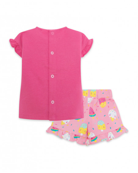 Tee-shirt et short en jersey volants fille rose icy and sweet Tee-shirt et short en jersey volants fille rose icy and sweet