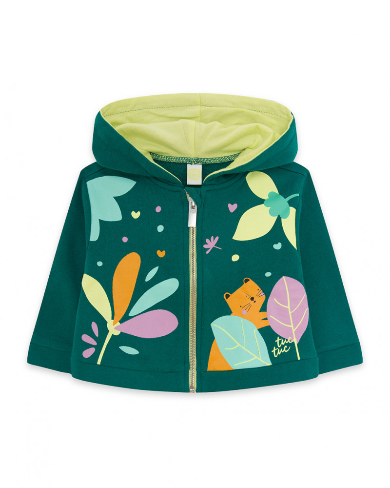 Sweat-shirt capuche en peluche avec fermeture éclair fille vert