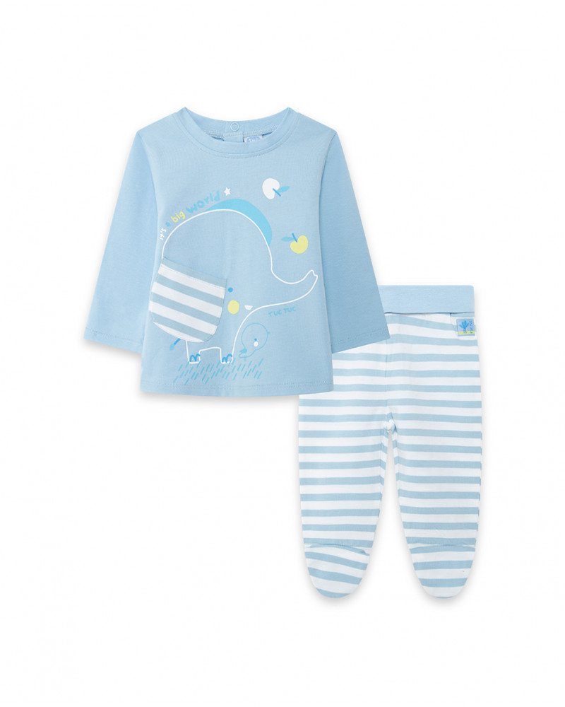 Ensemble en jersey long avec pieds garçon bleu so cute