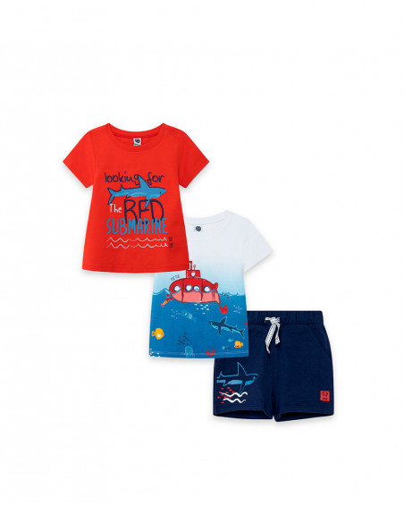 Set 2 tee-shirt et bermuda en jersey requin garçon bleu red Set 2 tee-shirt et bermuda en jersey requin garçon bleu red