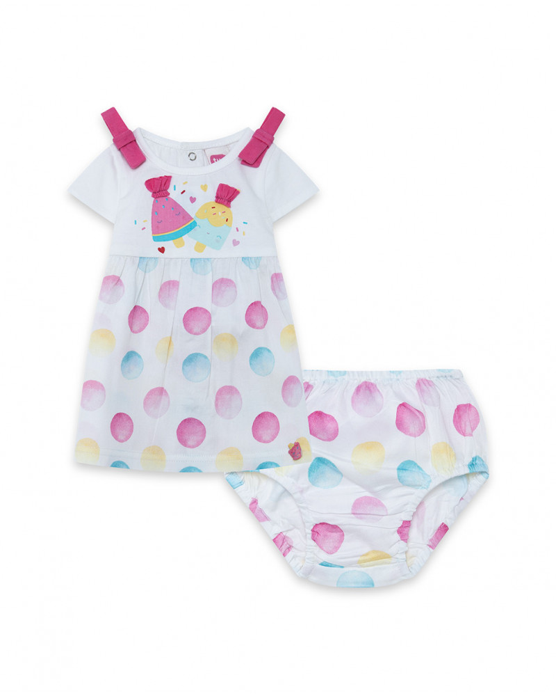 Robe en jersey et popelin points fille blanche icy and sweet