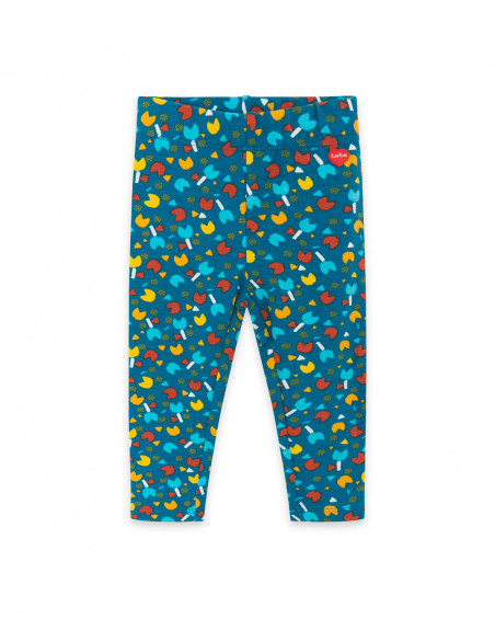 Leggings en coton molletonné imprimé fille bleu smile today Leggings en coton molletonné imprimé fille bleu smile today
