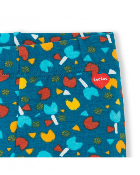 Leggings en coton molletonné imprimé fille bleu smile today Leggings en coton molletonné imprimé fille bleu smile today