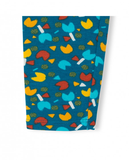 Leggings en coton molletonné imprimé fille bleu smile today Leggings en coton molletonné imprimé fille bleu smile today