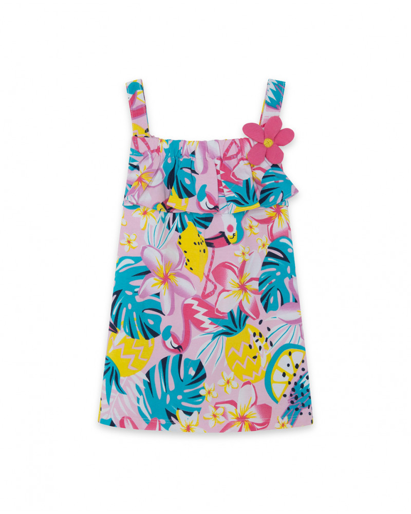 Robe en jersey fleurs fille rose tahiti