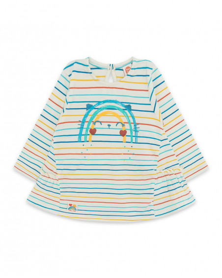 Robe en jersey à rayures fille beige smile today Robe en jersey à rayures fille beige smile today