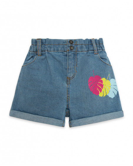 Short en jeans boutons fille bleu island Short en jeans boutons fille bleu island