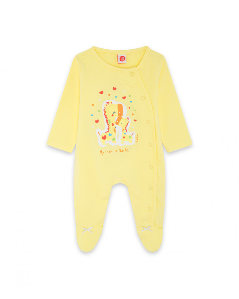 Grenouillère en jersey long avec pieds fille jaune hi! sunshine