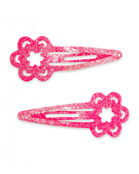 Set 2 barrettes cheveux glitter fille rose tahiti