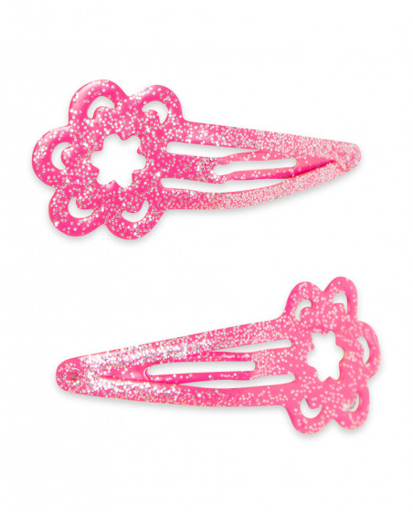 Set 2 barrettes cheveux glitter fille rose tahiti