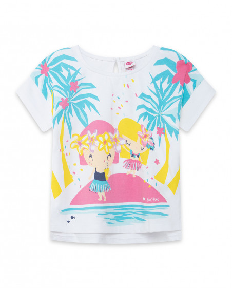 Tee-shirt en jersey imprimée fille blanche tahiti Tee-shirt en jersey imprimée fille blanche tahiti