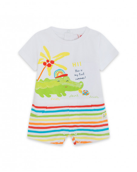 Grenouillère en jersey short garçon blanche hi! sunshine Grenouillère en jersey short garçon blanche hi! sunshine