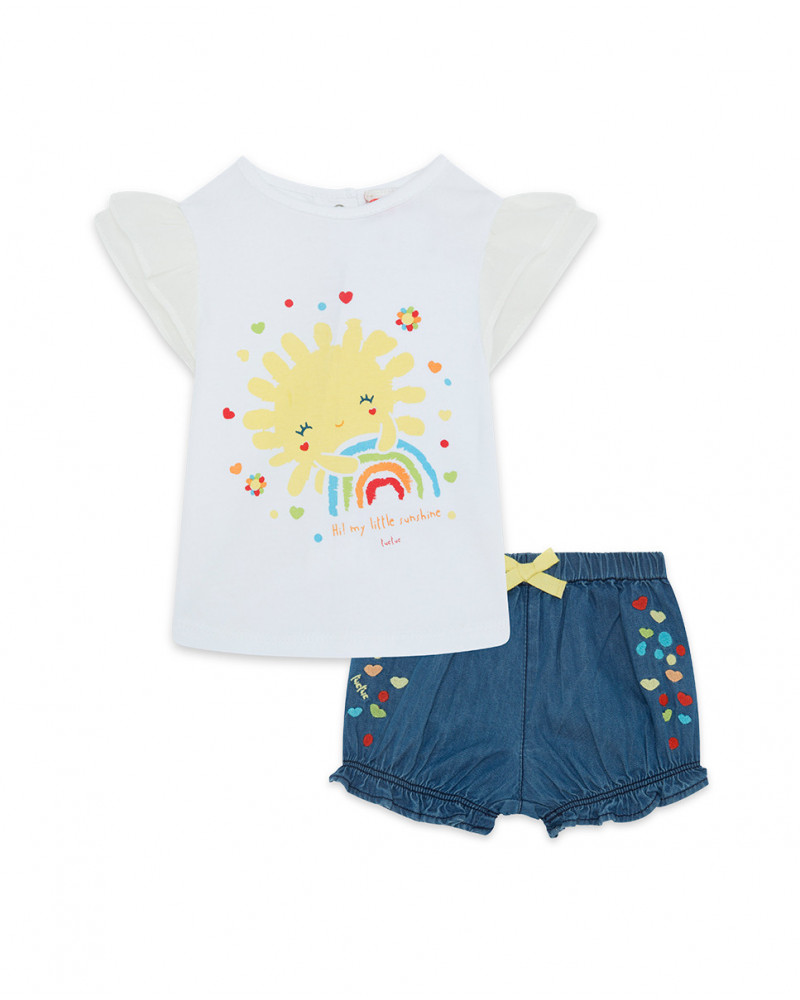 Tee-shirt et short en jeans lien fille blanche hi! sunshine