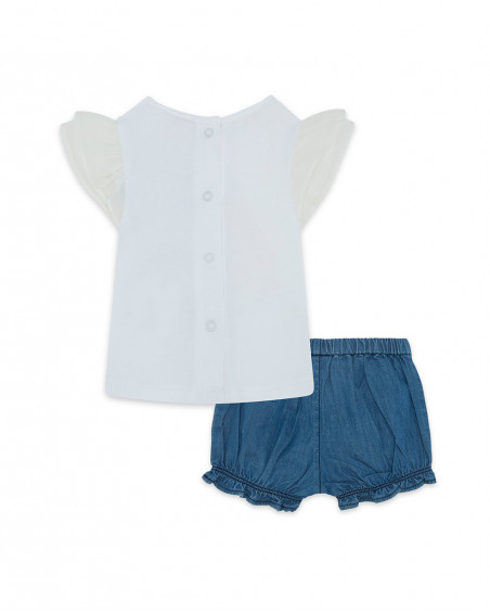 Tee-shirt et short en jeans lien fille blanche hi! sunshine Tee-shirt et short en jeans lien fille blanche hi! sunshine
