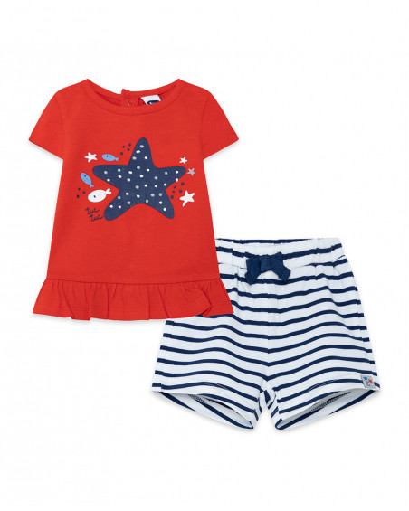 Tee-shirt et short en jersey à rayures fille rouge little Tee-shirt et short en jersey à rayures fille rouge little