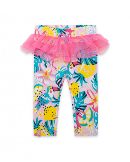 Leggings en jersey volants fille rose tahiti Leggings en jersey volants fille rose tahiti