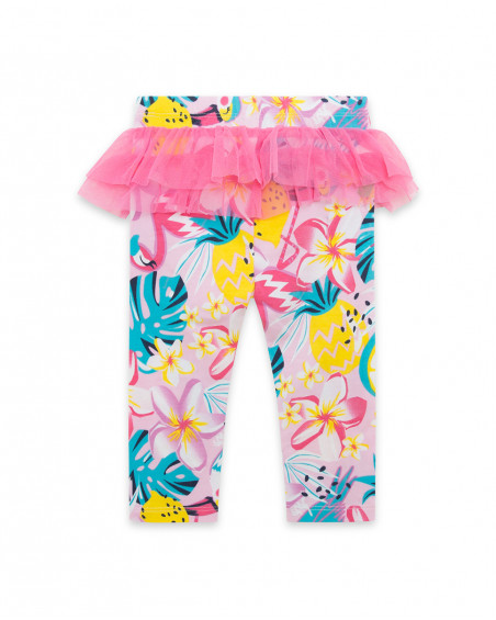 Leggings en jersey volants fille rose tahiti Leggings en jersey volants fille rose tahiti