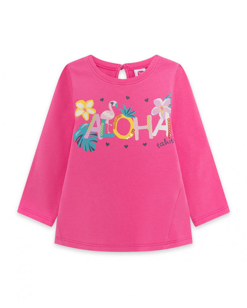 Tee-shirt en jersey message fille rose tahiti