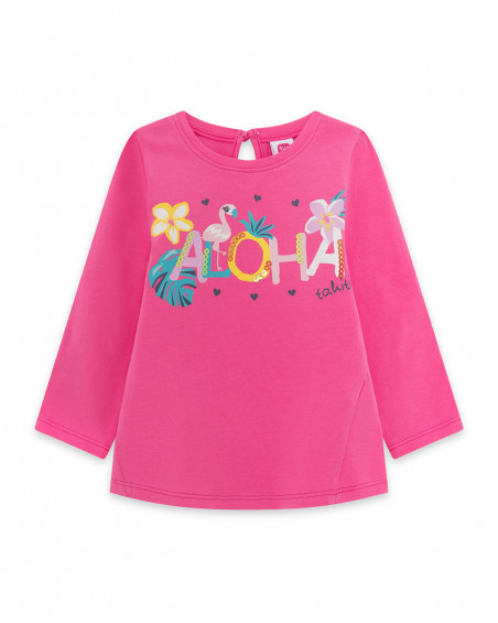 Tee-shirt en jersey message fille rose tahiti Tee-shirt en jersey message fille rose tahiti